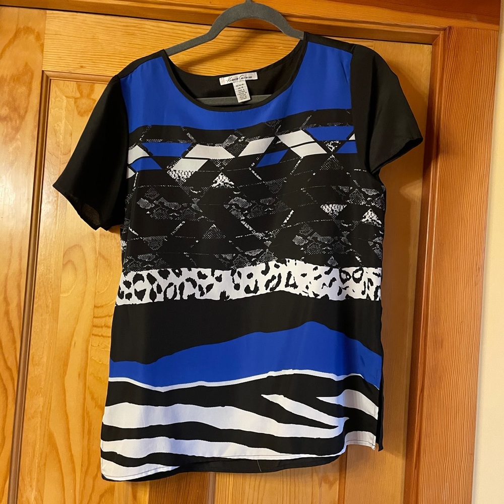 Kenneth Cole printed top - blue and black